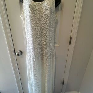 Sharagano Cream Lace Overlay Maxi Dress